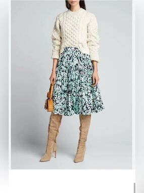 NWT Milly 0 Pleated Skirt Brushstroke Print on Twill Pleats $325 MIDI